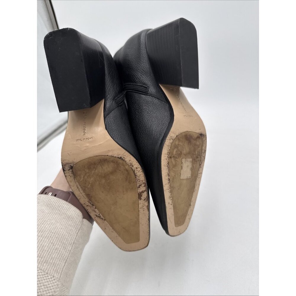 Marion Parke Black Side Zip Boots Booties Ankle 37.5 US 7 Pebbled Leather Heel - Picture 9 of 11